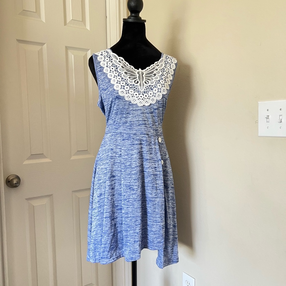 Blue Sleeveless Sundress with Bib Collar